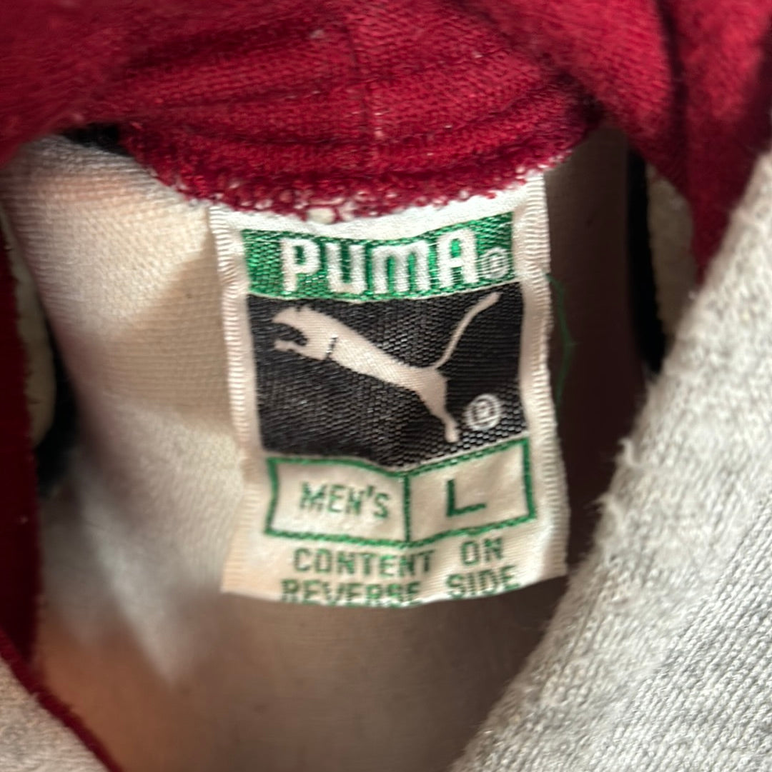 Puma Hooded Gray & Maroon with Stripes Sweatshirt L