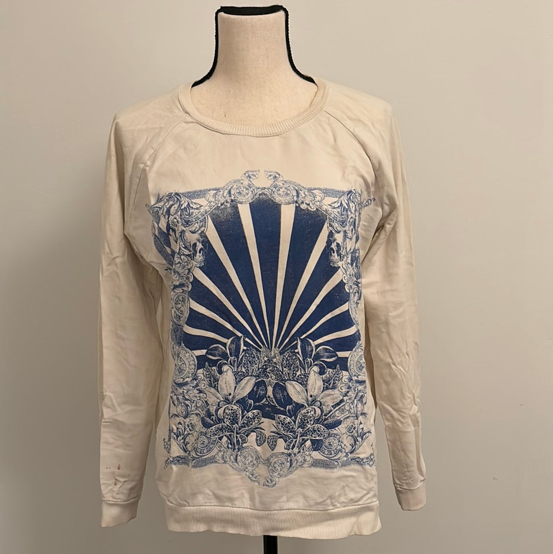 White & Blue Floral with Skulls Sweatshirt