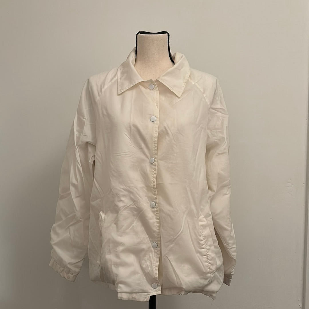 White Lined Snap Button Windbreaker