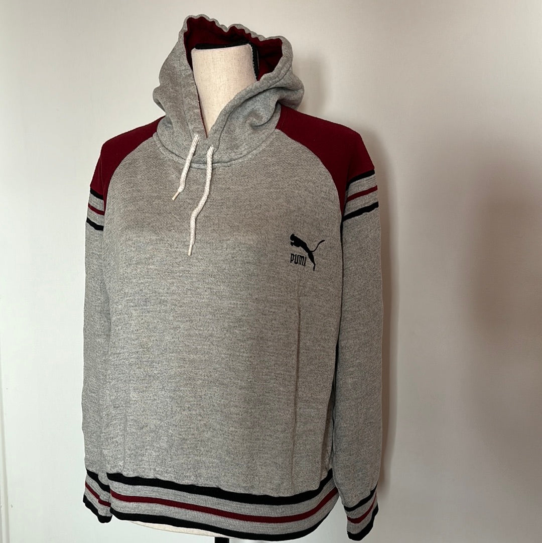 Puma Hooded Gray & Maroon with Stripes Sweatshirt L