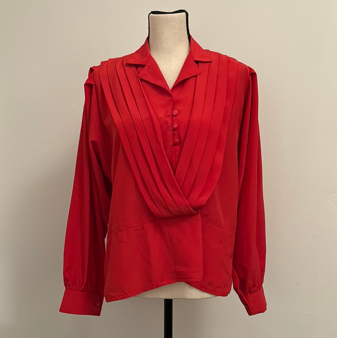 Ladies Red Ruched Dress Shirt