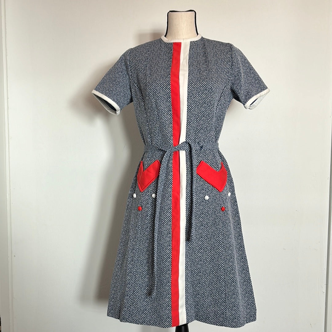 Sears Navy Blue, Orange & White Dress