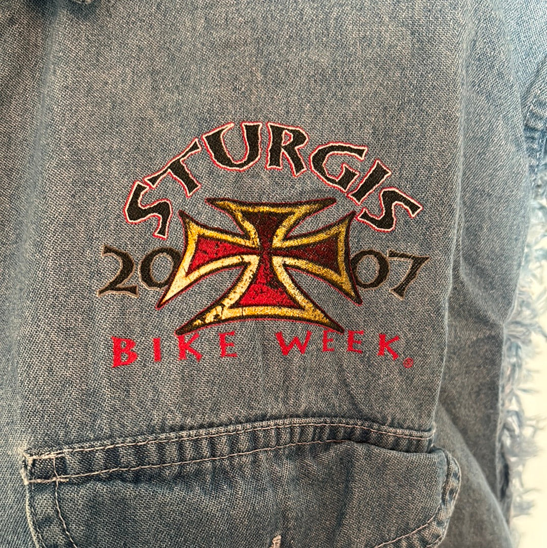 2007 Sturgis, ND Bike Week Sleeveless Denim Shirt 2XL