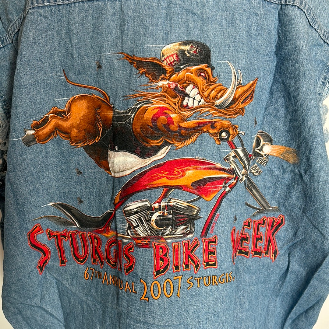 2007 Sturgis, ND Bike Week Sleeveless Denim Shirt 2XL