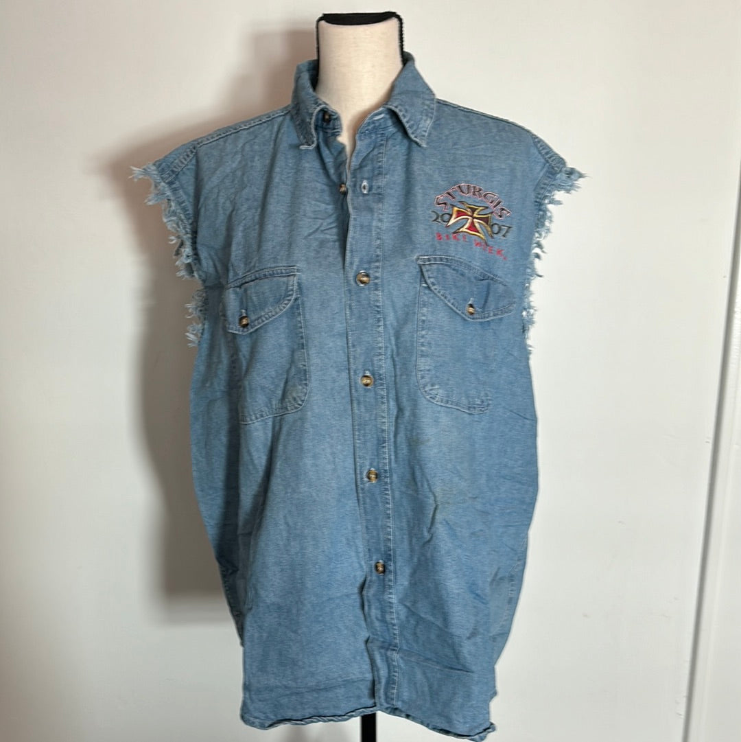 2007 Sturgis, ND Bike Week Sleeveless Denim Shirt 2XL