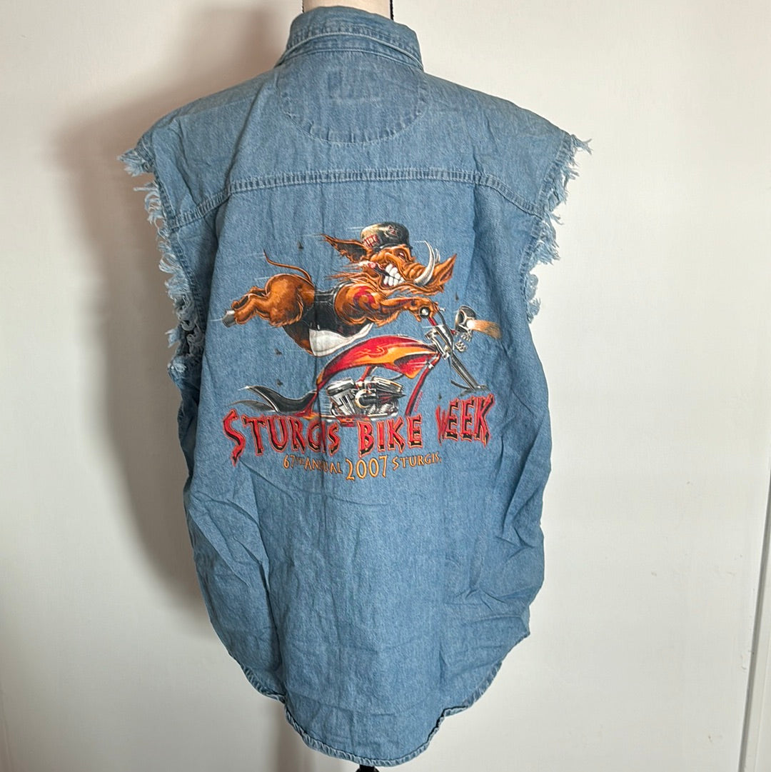 2007 Sturgis, ND Bike Week Sleeveless Denim Shirt 2XL